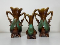 3 Blue and Brown Glazed Vases - 2