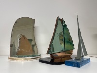 2 Art Deco Sail Boat Mirrors + 1 Sculpture - 2
