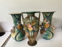 3 Large Antique Hand-painted Floral Vases - 2