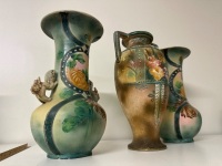 3 Large Antique Hand-painted Floral Vases - 3