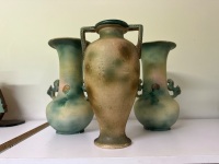 3 Large Antique Hand-painted Floral Vases - 4
