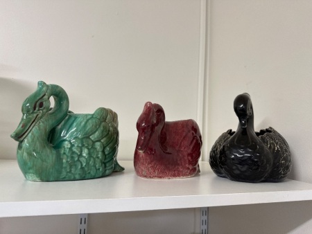 2 Pates Potteries Ceramic Swan Planters - Sydney Australia