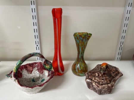 Mixed Art Deco Items - Incs 2 Art Glass Vases