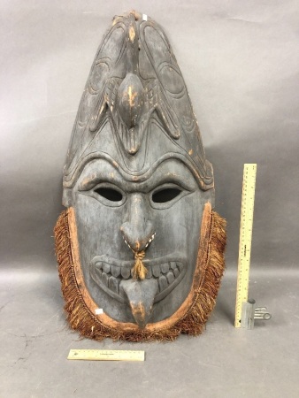 Vintage PNG Tribal Mask with Fringe