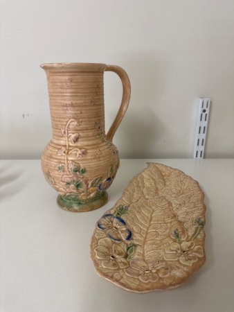 Price Bros Pottery Melba Springtime Ribbed Jug and Tray - Made in England