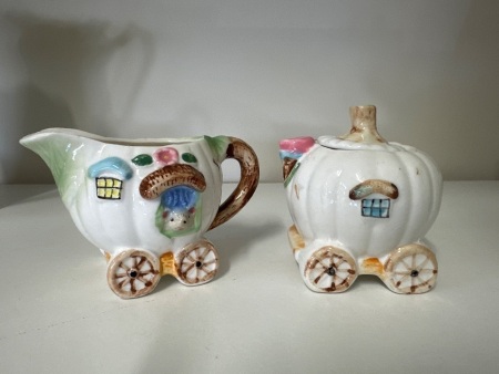 Handpainted Pumpkin Cottage Milk Jug and Sugar Bowl