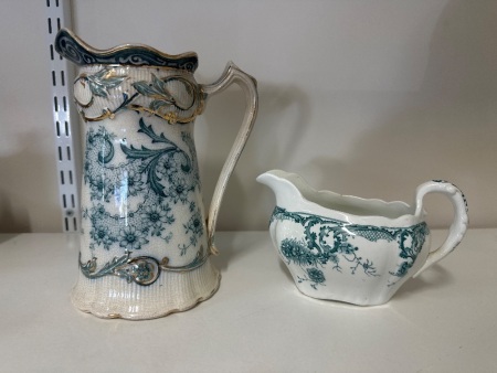 Burleigh Ware Venice Pitcher & Staffordshire England Gravy Boat