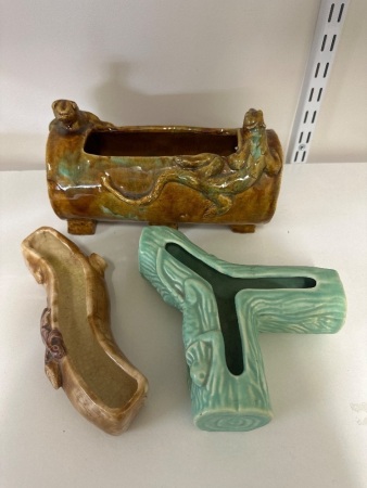3 Lizard on a Log Trough Vases