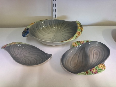 Staffordshire Hand-painted Floral and Grey Dishes