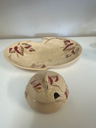 Wade Bramble Gold Blush Sugar Bowl and Plate - England