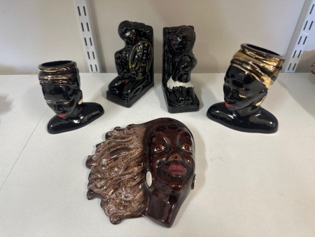 Vintage Ceramic Glazed African Lady Figurines