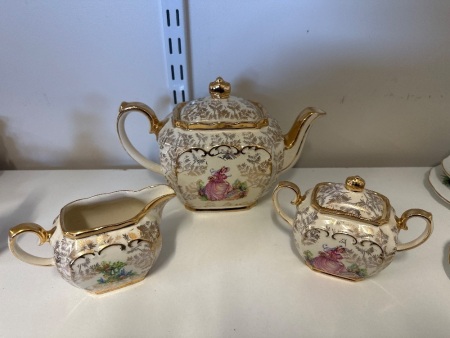 Sadler England Crinoline Lady Teapot - Sugar Bowl & Jug Set
