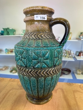 Large West Germany Aqua and Yellow Ceramic Vase