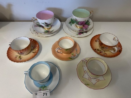 7 Floral Teacup and Saucer Sets