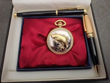 Boxed Set of As New Pocket Watch and 2 Pens