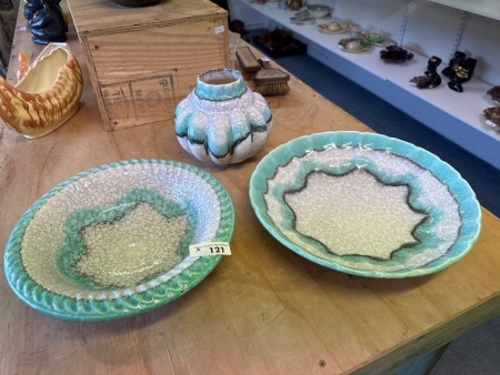 3 Piece Ceramic Blue and White Set - Incs 2 Bowls + Vase - Made in Czechoslovakia