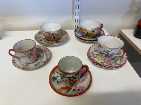 5 Asian Themed Teacup and Saucer Sets