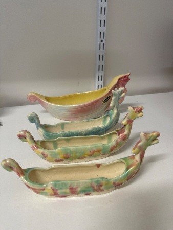 4 Vintage Ceramic Viking Longships Inspired Trough Vases