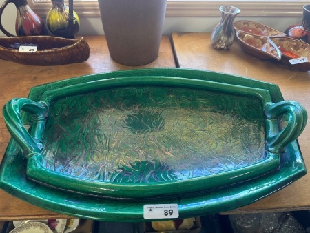 Large Heavy Ceramic Green Serving Tray