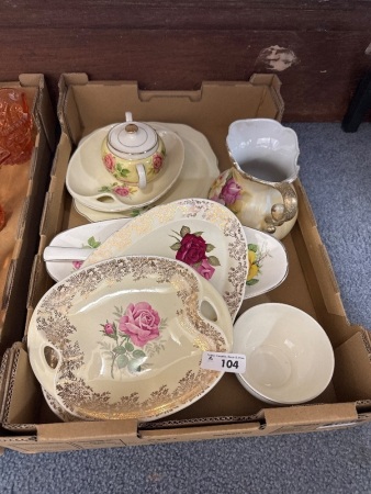 Large Lot of Floral and Golden Jugs - Dishes and Bowls
