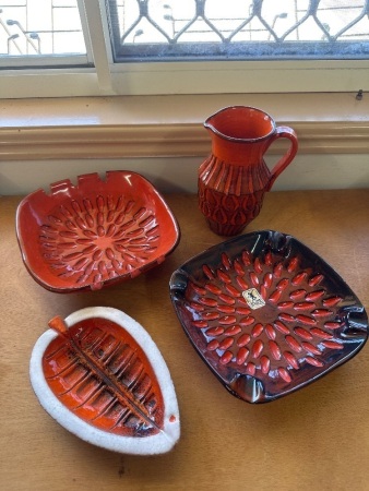 4 Orange and Brown Italian Pottery Pieces