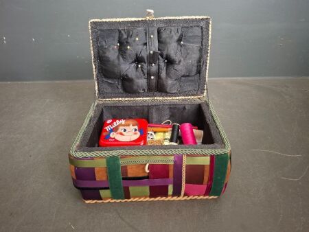 Vintage Sewing Basket with Sewing Equipment Inside