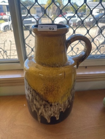 Large West German Pottery Yellow Drip Glaze and Brown Vase