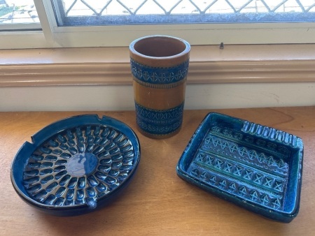 3 Blue Italian Pottery Pieces