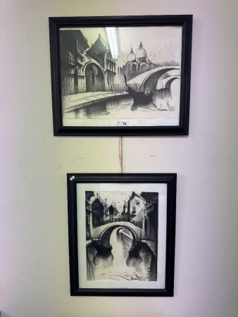 2 Charcoal Art Dark River Scene Art Works