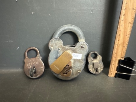 3 Vintage Padlocks - 2 with keys