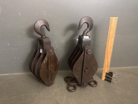 2 x Large Vintage Pulleys