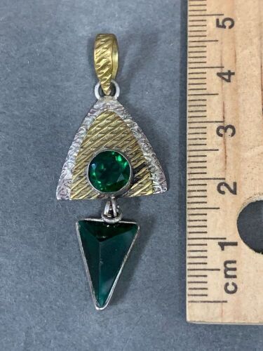 Sterling Silver & Gilt Brass Green Topaz Pendant