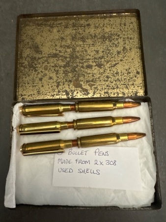 3 Bullet Pens - Made From 2 x 308 Used Shells