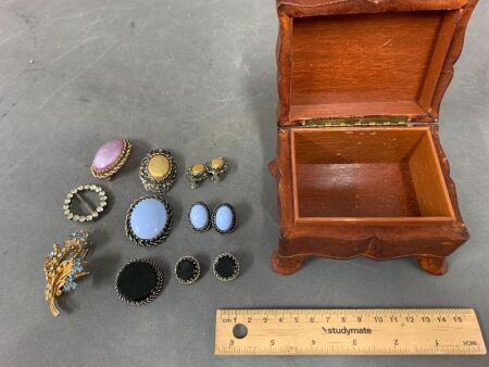 Collection of Costume Jewellery in Vintage Leather Covered Timber Box
