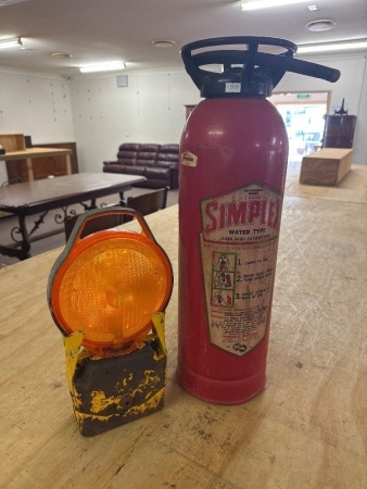 Artcraft Vintage Hazard Lamp & Vintage Simplex Water Type Extinguisher