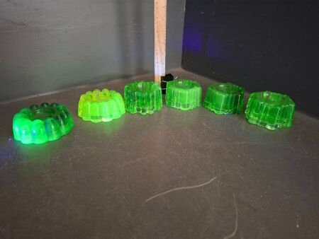 3 Uranium Glass Victorian Piano Castors & 3 Possibly Uranium/Manganese
