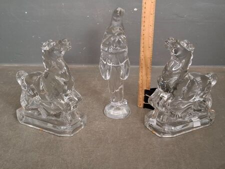 2 Rearing Horse and a Virgin Mary Glass Sculptures