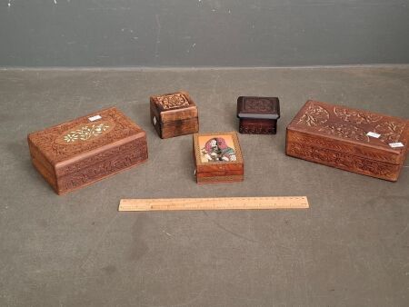 5 Various Sized Vintage Wooden Trinket/Jewellery Boxes