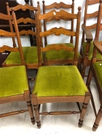 Set of 6 Vintage Oak Ladderback Dining Chairs with Padded Seat Inserts inc. 2 Carvers - 3