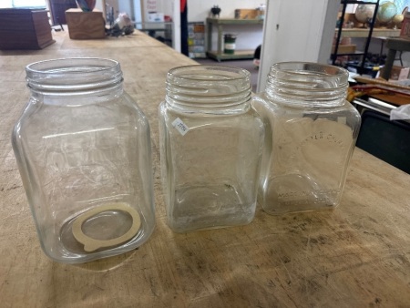 2 Blow Butter Churn Jars + Unmarked Butter Churn Jar