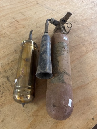 2 Vintage Fire Extinguishers - 1 Brass