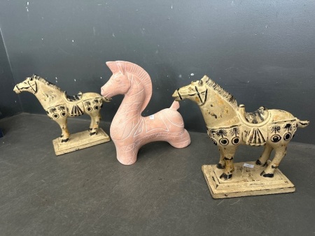 3 Mid Century Horse Sculptures