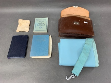 Vintage Masonic Leather Pouch & Apron + Books c1960's