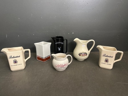 6 Whisky Jugs, inc. Balantines, Chivas Regal, Powers Gold