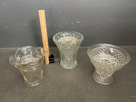 Mid Century Cut Glass Vases with Frogs