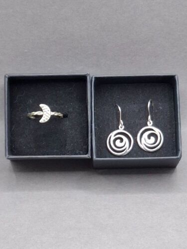 Half Moon Ring and Spiral Earrings - Both Marked 925
