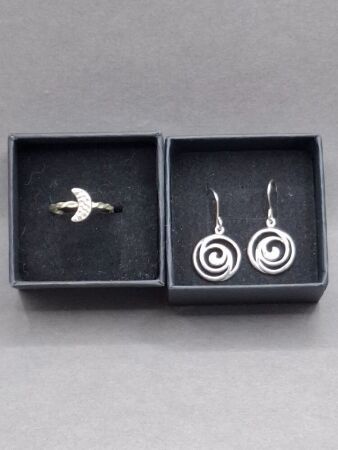 Half Moon Ring and Spiral Earrings - Both Marked 925