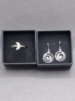 Half Moon Ring and Spiral Earrings - Both Marked 925