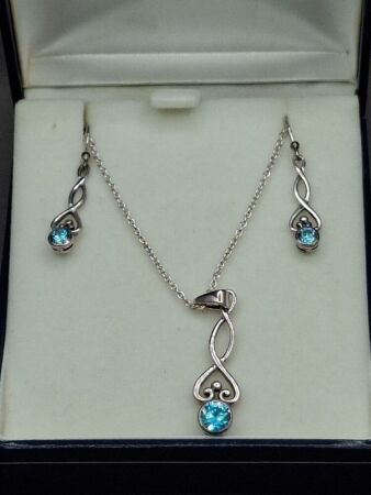 Sterling Silver and Blue Gemstone Necklace and Earring Set