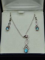 Sterling Silver and Blue Gemstone Necklace and Earring Set
